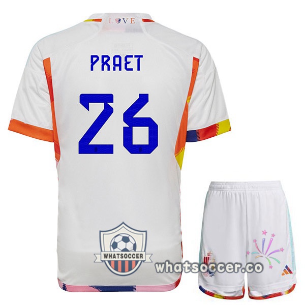 Belgium (PRAET 26) Kids Away Soccer Jerseys White 2022-2023