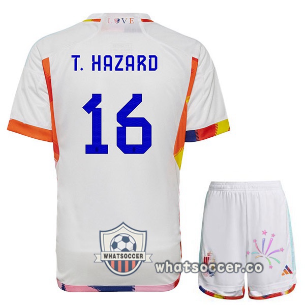Belgium (T. HAZARD 16) Kids Away Soccer Jerseys White 2022-2023