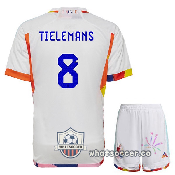 Belgium (TIELEMANS 8) Kids Away Soccer Jerseys White 2022-2023