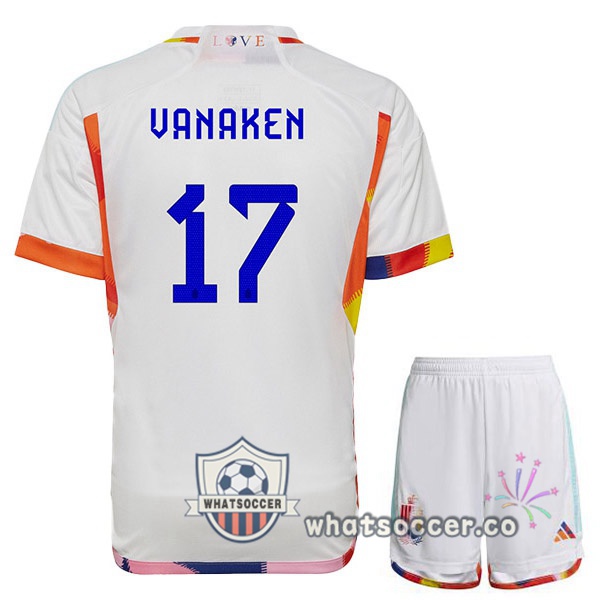 Belgium (VANAKEN 17) Kids Away Soccer Jerseys White 2022-2023