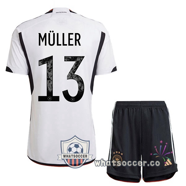 Germany (MÜLLER 13) Kids Home Soccer Jerseys Black White 2022-2023