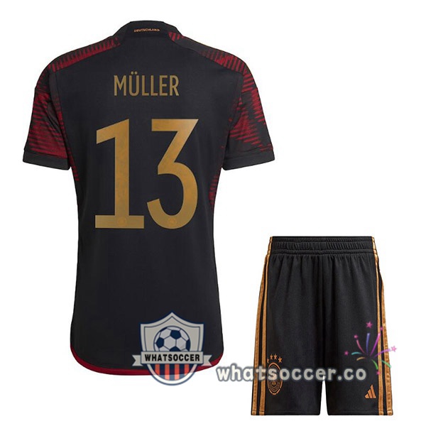 Germany (MÜLLER 13) Kids Away Soccer Jerseys Black 2022-2023