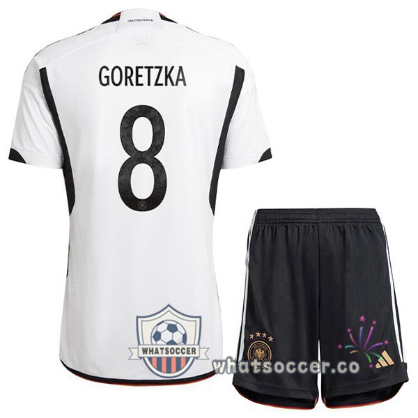 Germany (GORETZKA 8) Kids Home Soccer Jerseys Black White 2022-2023