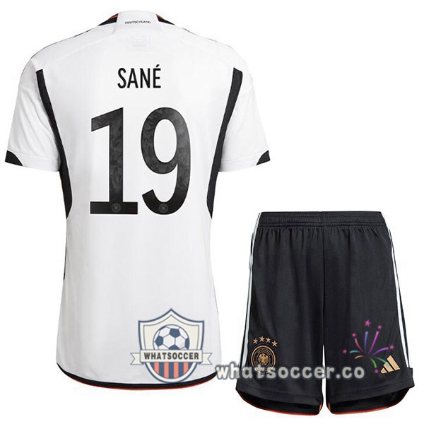 Germany (SANÉ 19) Kids Home Soccer Jerseys Black White 2022-2023