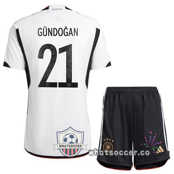 Germany (GÜNDOGAN 21) Kids Home Soccer Jerseys Black White 2022-2023