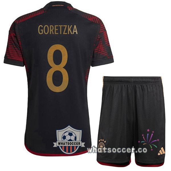 Germany (GORETZKA 8) Kids Away Soccer Jerseys Black 2022-2023