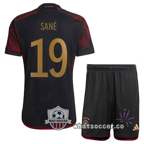 Germany (SANÉ 19) Kids Away Soccer Jerseys Black 2022-2023