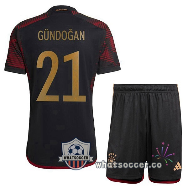 Germany (GÜNDOGAN 21) Kids Away Soccer Jerseys Black 2022-2023