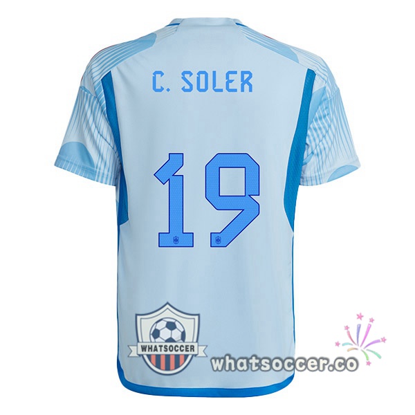 Spain (C. SOLER 19) Away Soccer Jerseys Blue White 2022-2023