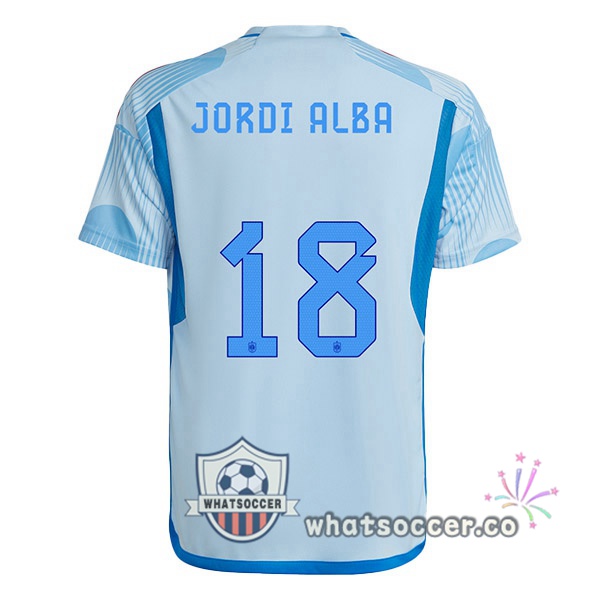 Spain (JORDI ALBA 18) Away Soccer Jerseys Blue White 2022-2023
