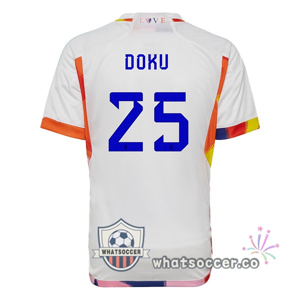 Belgium (DOKU 25) Away Soccer Jerseys White 2022-2023