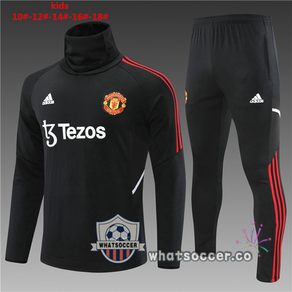 Manchester United High Collar Kids Black Tracksuit 2022-2023