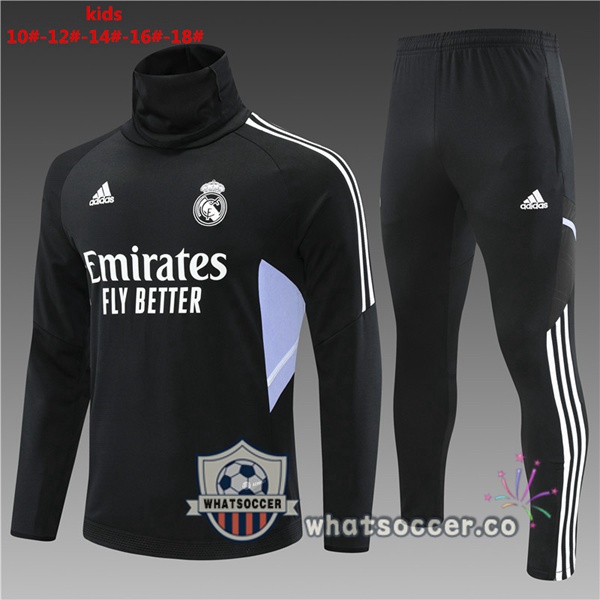 Real Madrid High Collar Kids Black Tracksuit 2022-2023