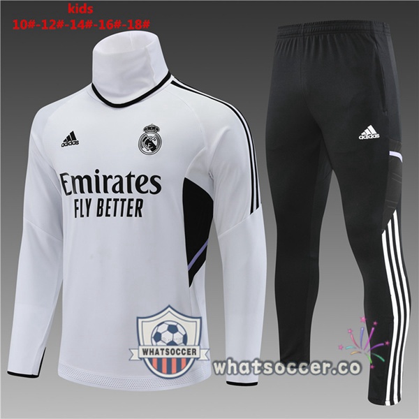 Real Madrid High Collar Kids White Tracksuit 2022-2023