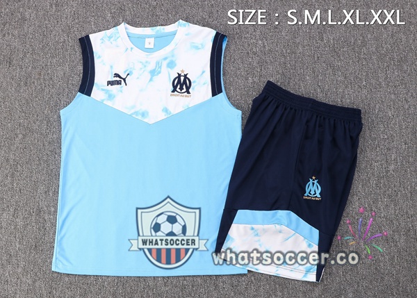Olympique de Marseille + Shorts Blue White Soccer Vest 2022-2023