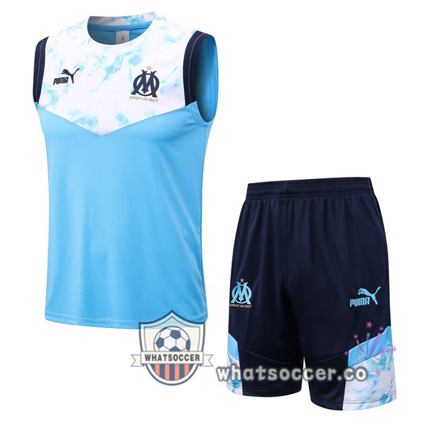 Olympique de Marseille + Shorts Blue White Soccer Vest 2022-2023