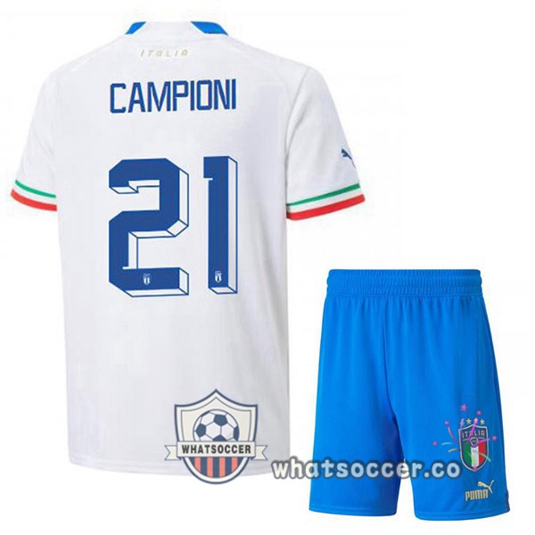 Italy (Campioni 21) Kids Away Soccer Jerseys White 2022-2023