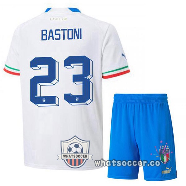 Italy (Bastoni 23) Kids Away Soccer Jerseys White 2022-2023