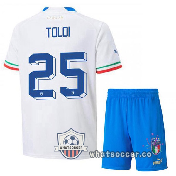Italy (Toloi 25) Kids Away Soccer Jerseys White 2022-2023