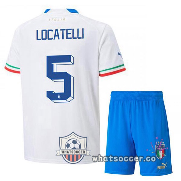 Italy (Locatelli 5) Kids Away Soccer Jerseys White 2022-2023