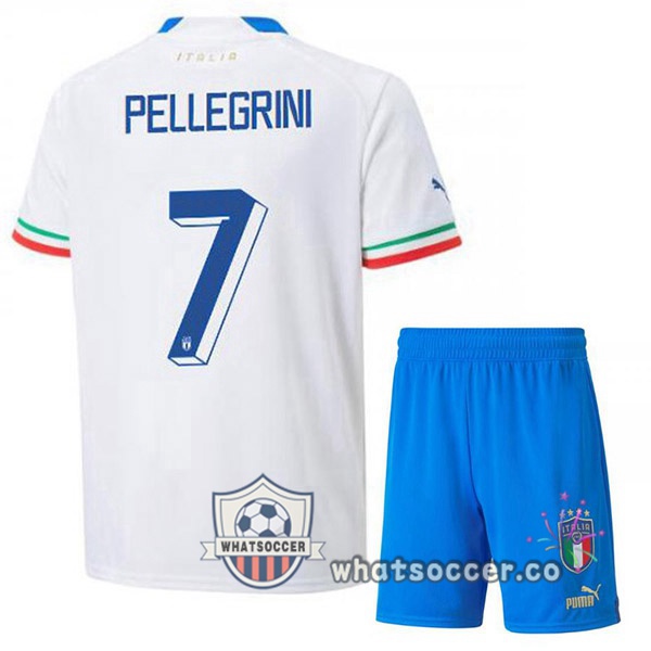 Italy (Pellegrini 7) Kids Away Soccer Jerseys White 2022-2023