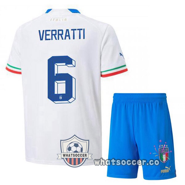 Italy (Verratti 6) Kids Away Soccer Jerseys White 2022-2023