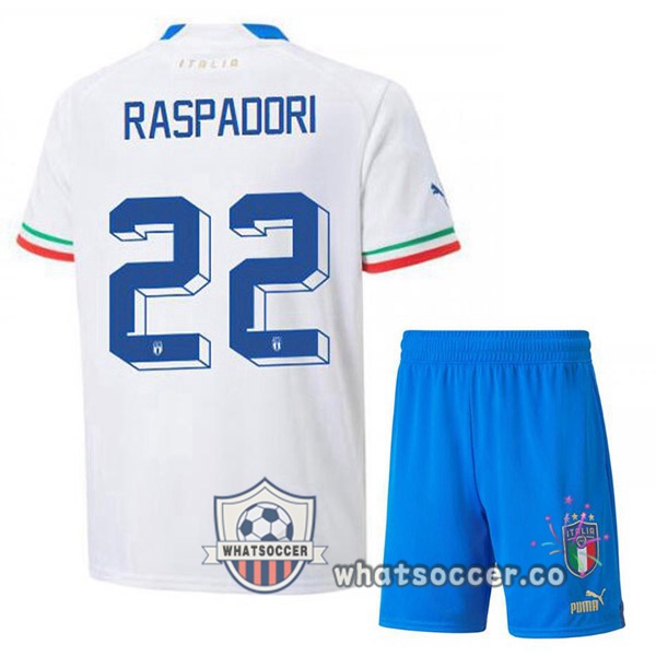 Italy (Raspadori 22) Kids Away Soccer Jerseys White 2022-2023