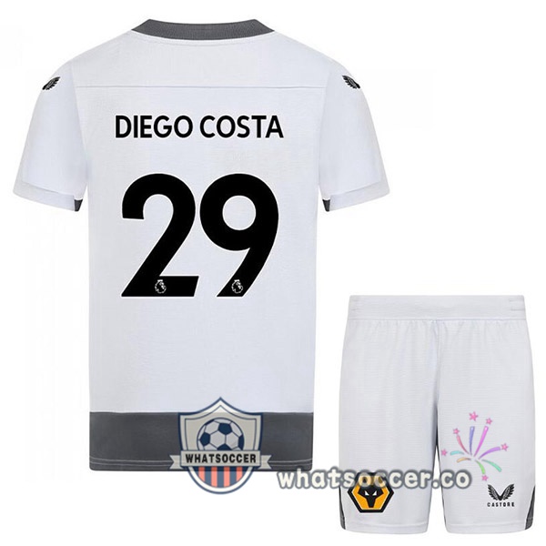 Wolves (DIEGO COSTA 29) Kids Third Soccer Jerseys White Gray 2022-2023