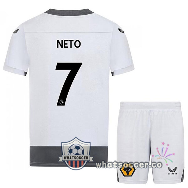 Wolves (NETO 7) Kids Third Soccer Jerseys White Gray 2022-2023