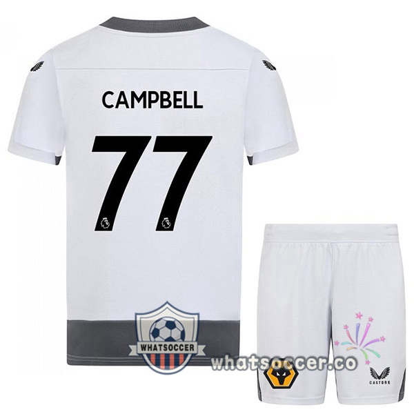 Wolves (CAMPBELL 77) Kids Third Soccer Jerseys White Gray 2022-2023