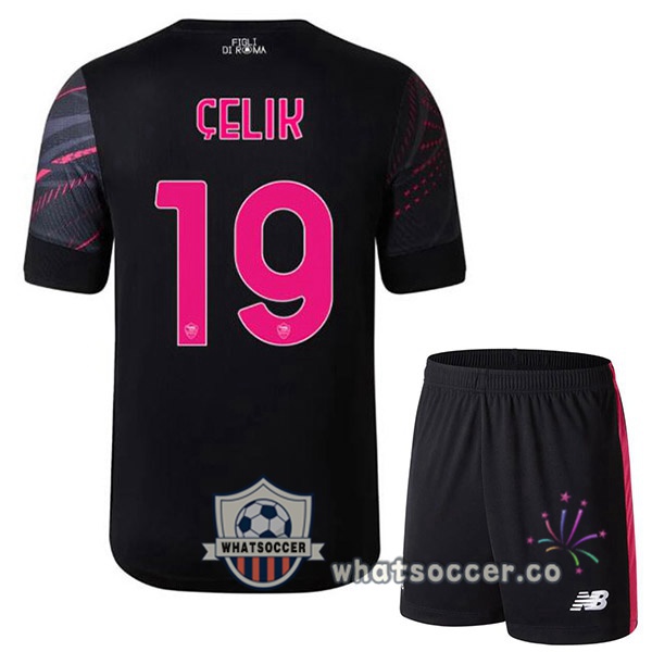 AS Roma (ÇELIK 19) Kids Third Soccer Jerseys Black 2022-2023