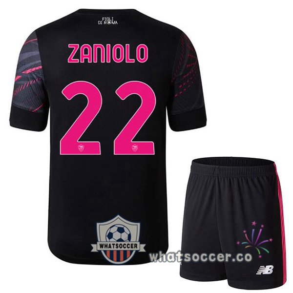 AS Roma (ZANIOLO 22) Kids Third Soccer Jerseys Black 2022-2023