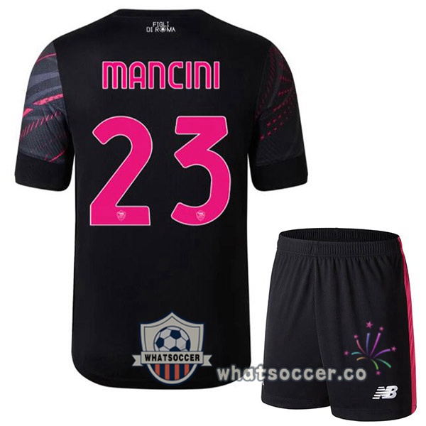 AS Roma (MANCINI 23) Kids Third Soccer Jerseys Black 2022-2023