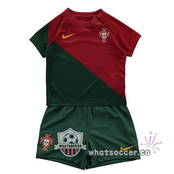 Portugal Kids Home Soccer Jerseys Red Green 2022-2023