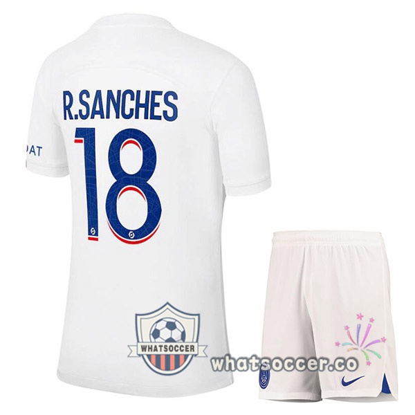 Paris PSG (R.SANCHES 18) Kids Third Soccer Jerseys White 2022-2023