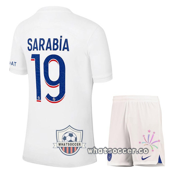 Paris PSG (SARABIA 19) Kids Third Soccer Jerseys White 2022-2023