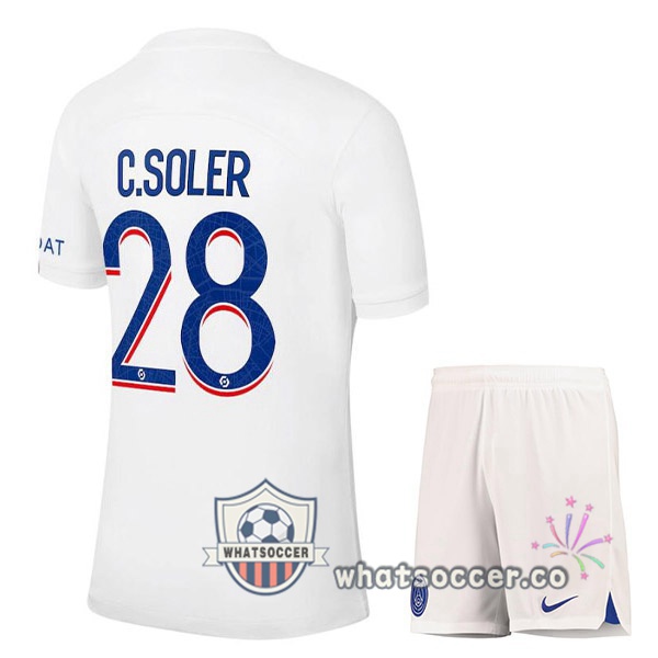 Paris PSG (C. SOLER 28) Kids Third Soccer Jerseys White 2022-2023