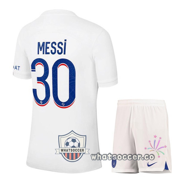 Paris PSG (MESSI 30) Kids Third Soccer Jerseys White 2022-2023
