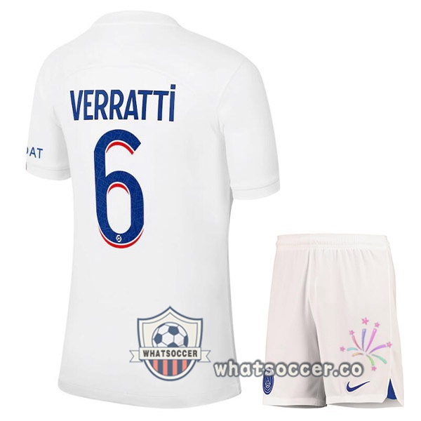 Paris PSG (VERRATTI 6) Kids Third Soccer Jerseys White 2022-2023