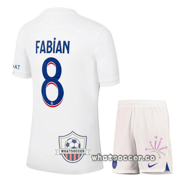 Paris PSG (FABIAN 8) Kids Third Soccer Jerseys White 2022-2023