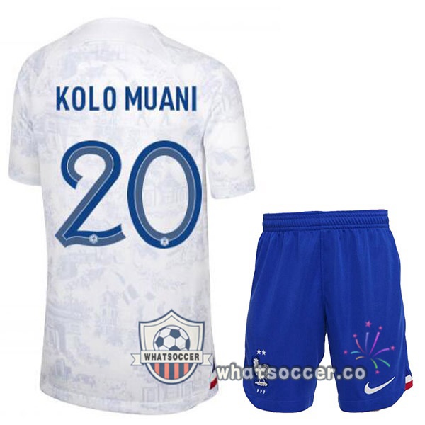 France (KOLO MUANI 20) Kids Away Soccer Jerseys White 2022-2023