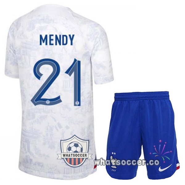 France (MENDY 21) Kids Away Soccer Jerseys White 2022-2023