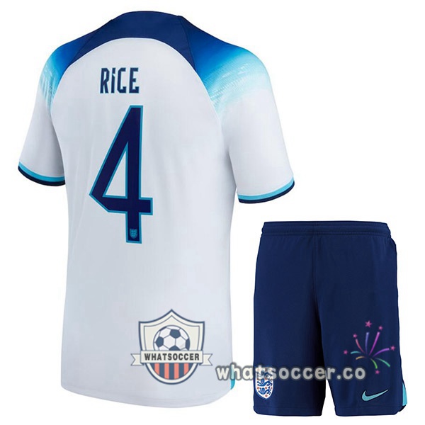 England (RICE 4) Kids Home Soccer Jerseys White 2022-2023