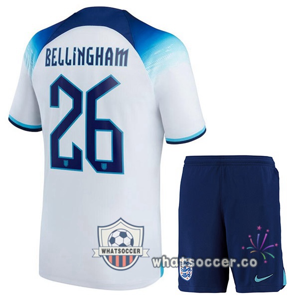 England (BELLINGHAM 26) Kids Home Soccer Jerseys White 2022-2023