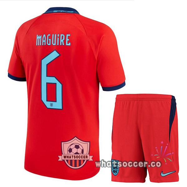 England (MAGUIRE 6) Kids Away Soccer Jerseys Red 2022-2023