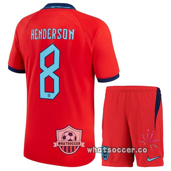 England (HENDERSON 8) Kids Away Soccer Jerseys Red 2022-2023