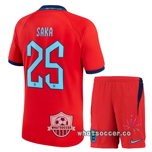 England (SAKA 25) Kids Away Soccer Jerseys Red 2022-2023
