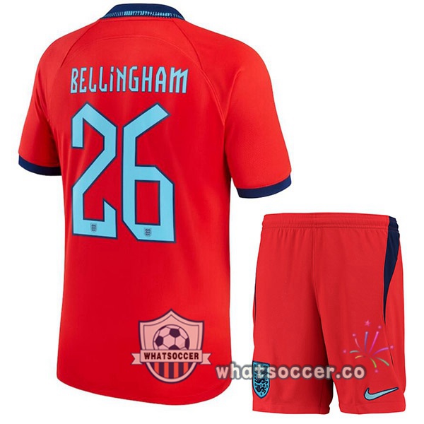 England (BELLINGHAM 26) Kids Away Soccer Jerseys Red 2022-2023