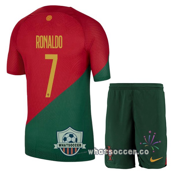 Portugal (RONALDO 7) Kids Home Soccer Jerseys Red Green 2022-2023