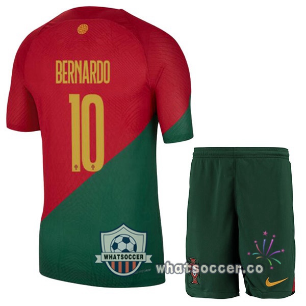 Portugal (BERNARDO 10) Kids Home Soccer Jerseys Red Green 2022-2023